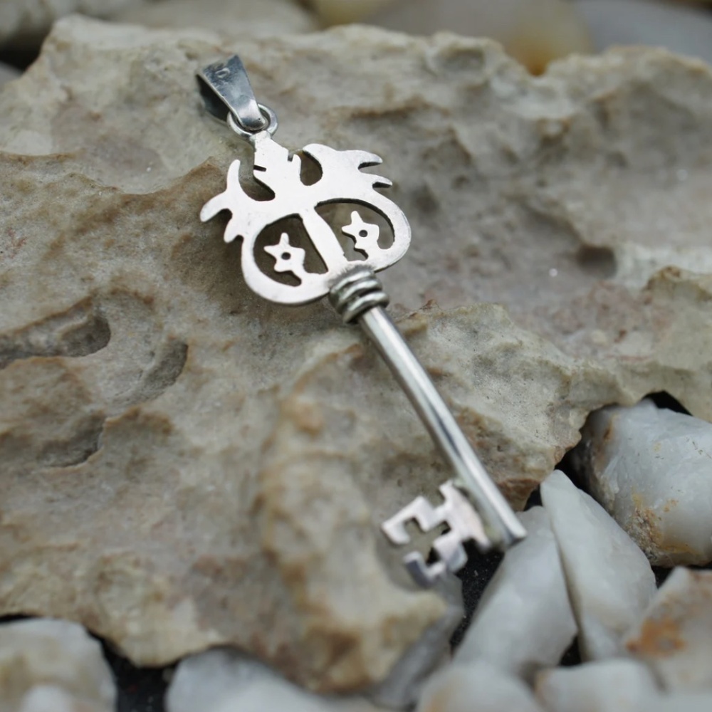 Mexico Vintage Art Deco Pendant Key Sterling Silver 925 Jewelry Circa Minimalist